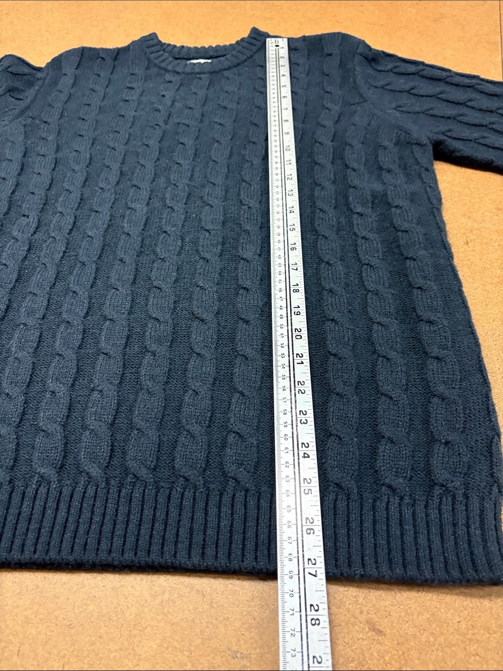 Men’s Frank & OAK Navy Cable-Knit Crewneck Sweater - Picture 5 of 6